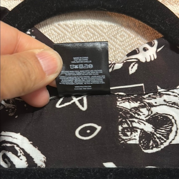 Black and White Casual Button Down Shirt with Gothic Print - Picture 7 of 7